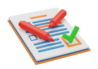 Illustration of a checklist with markers and a green check mark completion
