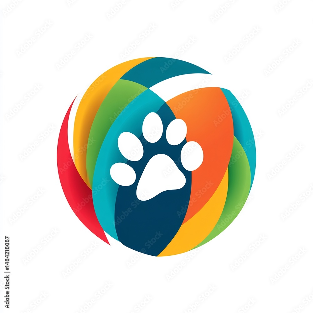 Poster abstract paw print emblem design with vibrant colorful gradient segments