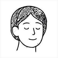 A black-and-white sketch of a smiling face with closed eyes, symbolizing peace and happiness, perfect for wellness and motivational design projects