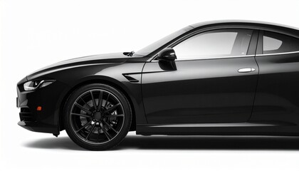 Obraz premium Side View Mockup of a Matte Black Sports Coupe on White Background