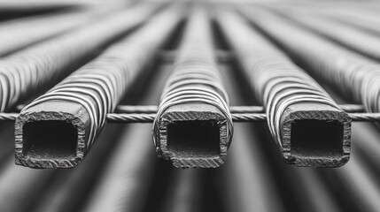 Round steel bars intersected and wired in road reinforcement grid