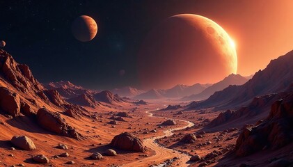 Rocky exoplanet, cratered surface, alien landscape, exoplanet, texture