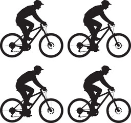Fototapeta premium Mountain Biker in Action SilhouetteOff-Road Cycling Adventure VectorExtreme Downhill MTB SceneMountain Bike Rider Jumping SilhouetteCyclist on Rocky Trail Vector Design