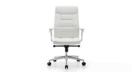 Fototapeta premium White Leather Executive Office Chair, Swivel, Modern Design