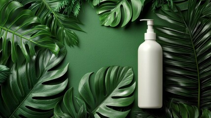Tropical leaves accent the minimalist design of the packaging mockup. 
