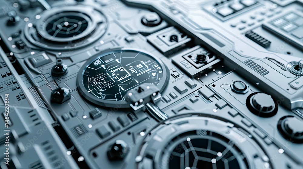Poster futuristic technological panel with intricate circuits