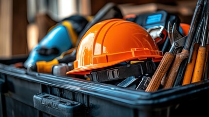 Tools and safety gear in a toolbox