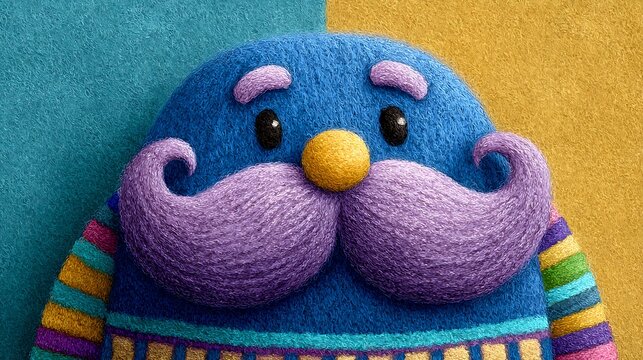 Quirky Blue Bird with Purple Mustache with Cute Illustration.