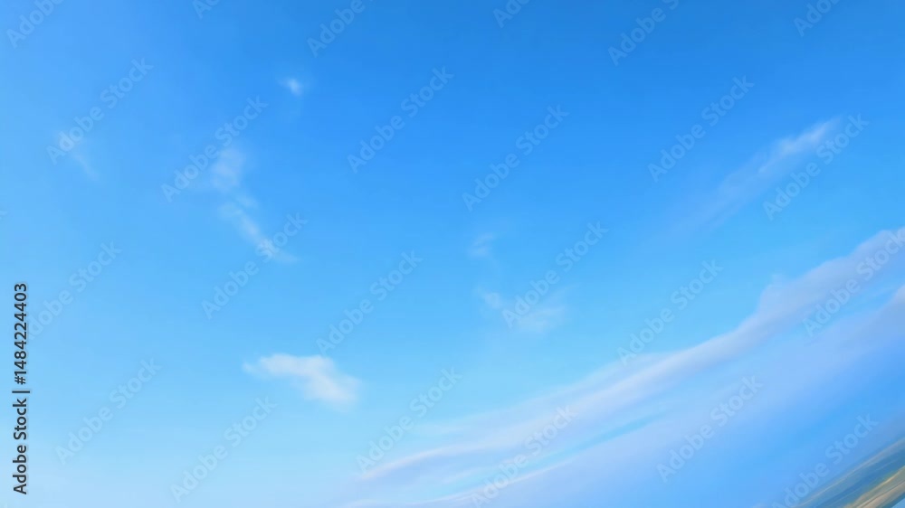 Poster top view flat lay video of a clear blue sky background with wispy clouds slowly rotating, covering t