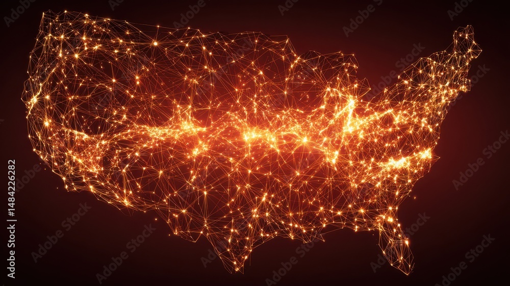 Poster map of the united states highlighted in orange illustrating ai-powered wealth allocation simulator c