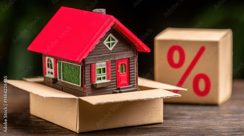 Poster creative visualization of a house in a box representing ai-predicted rent inflation cap concept for 