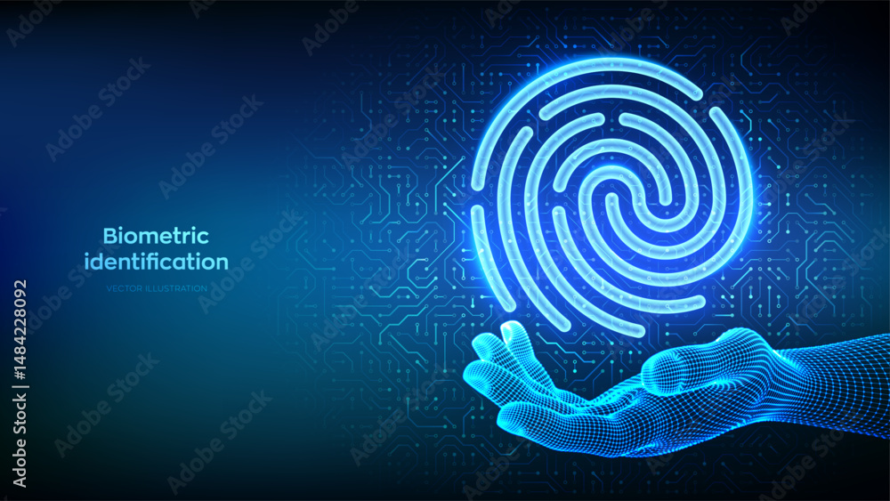 Poster biometric identification. personal data protection. cyber security. password control. private secure