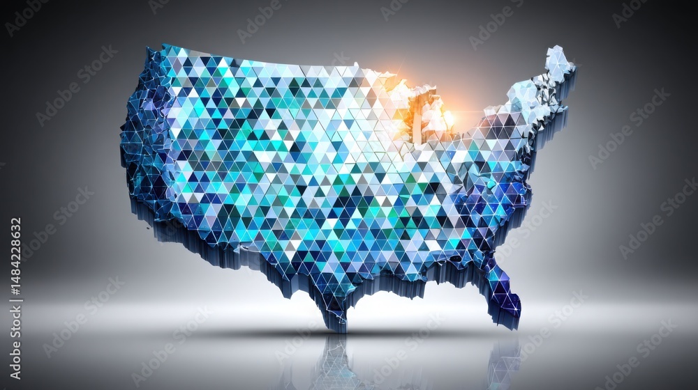 Poster the united states map featuring a modern triangle pattern representing fiscal decentralization index