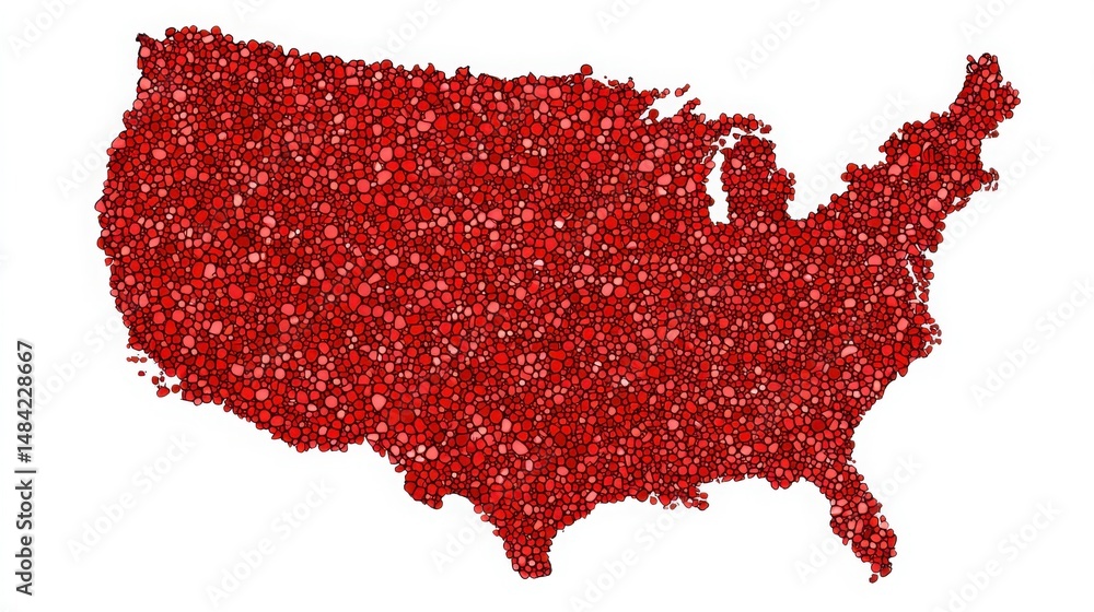 Poster the united states map adorned with red hearts symbolizing unity and affection across the nation in a