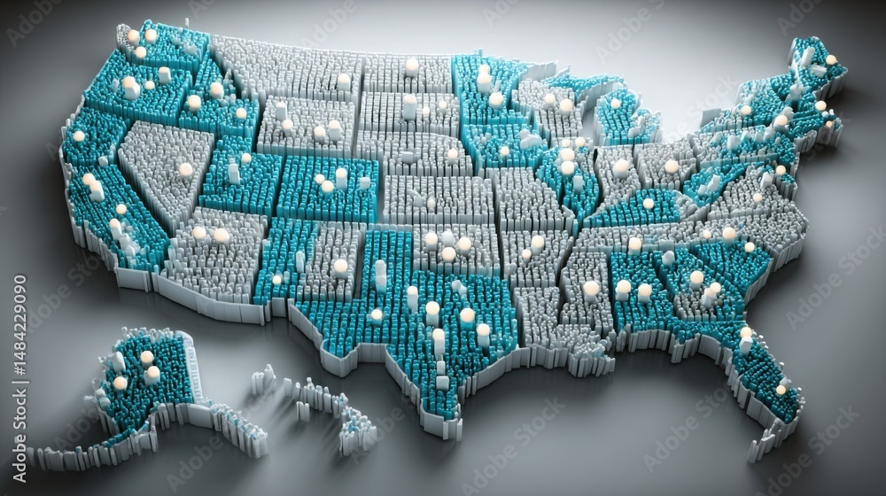 Poster the united states map with multiple pins indicating locations for labor re-skilling monitor and reso