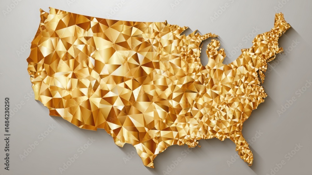 Poster united states map represented in gold color for blockchain-authenticated debt lifecycle dashboard an