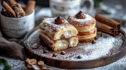 Discover delectable crispy pastries paired with steaming coffee mugs to start your day.