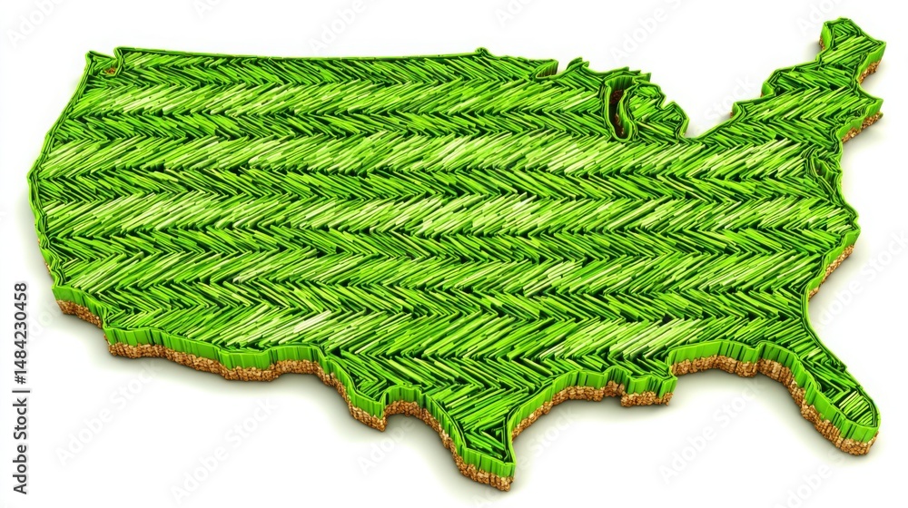 Poster united states map featuring unique green and brown pattern representing blockchain-based basic servi