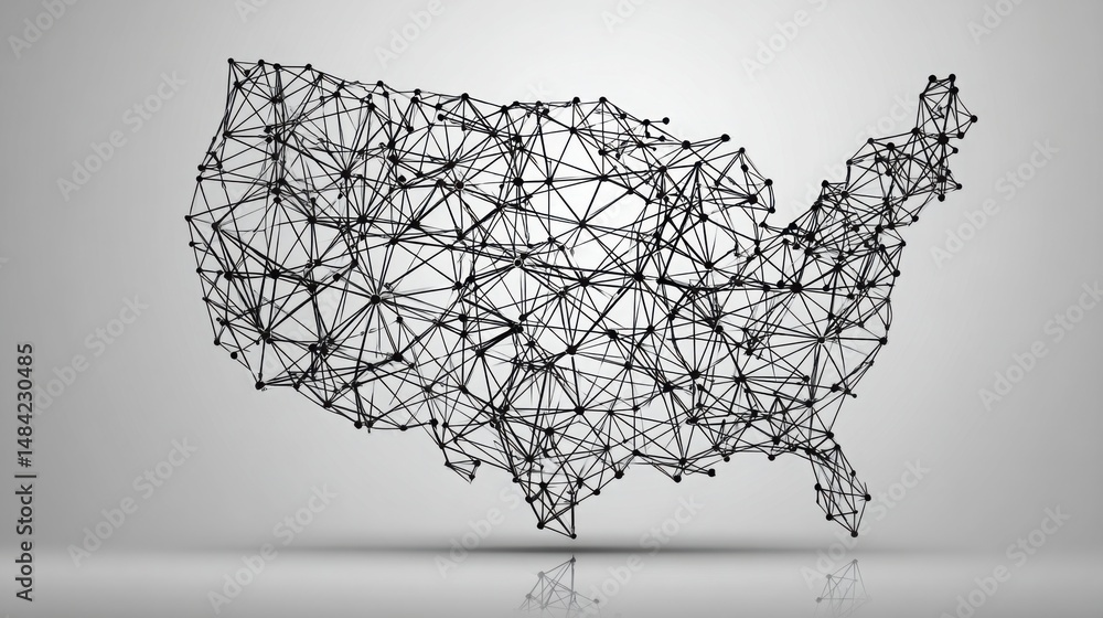 Poster united states map illustrated with a comprehensive view of the country highlighting blockchain-based