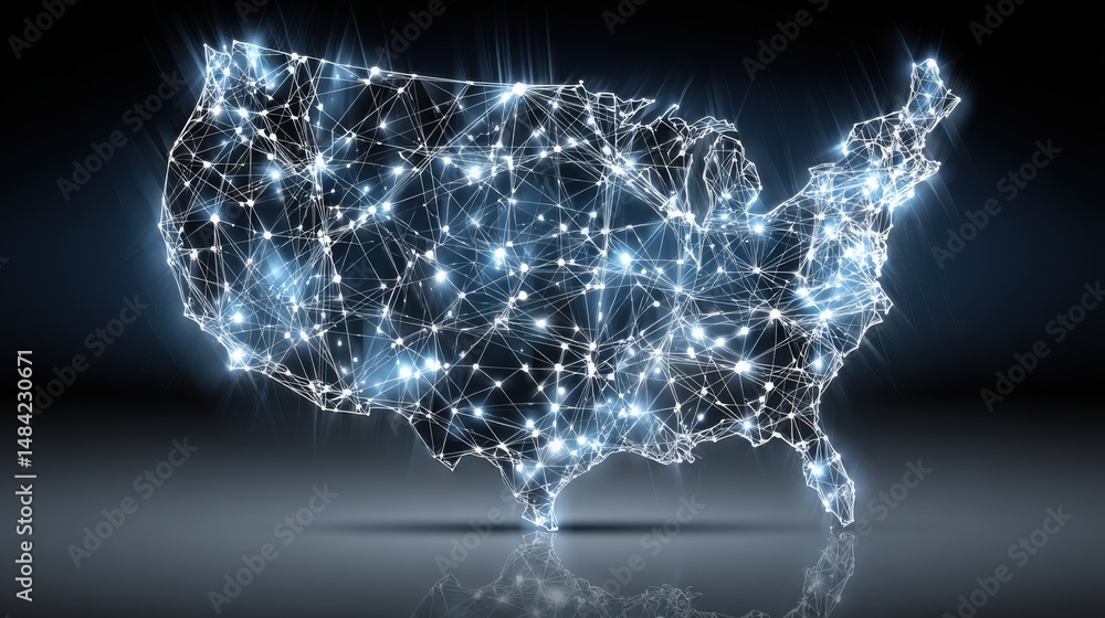 Aufkleber united states map illustrated with a network of connected lines symbolizing blockchain-driven esg co