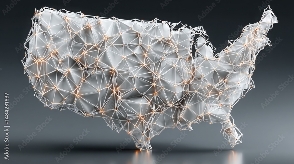 Poster united states map with decorative string of lights symbolizing blockchain-secured infrastructure pro