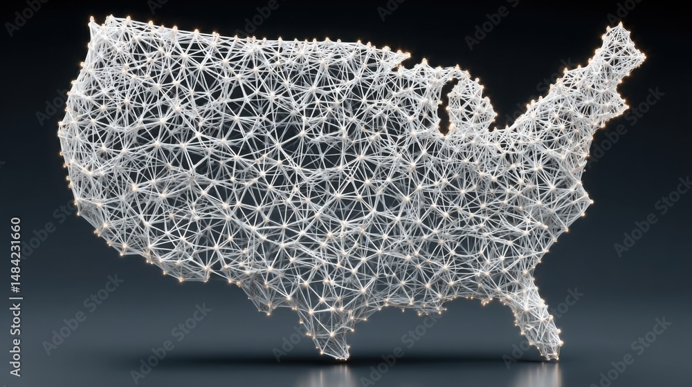 Poster artistic representation of the united states map featuring blockchain-secured infrastructure project