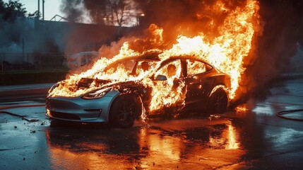 The consequences of a car battery failure can result in a dramatic fire.