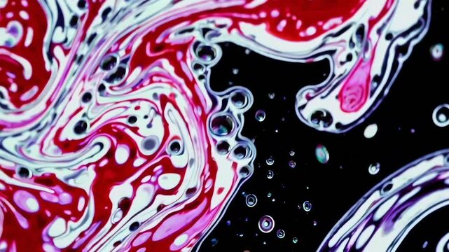 Red and white abstract paint flowing through black space. A dynamic and modern visual loop.