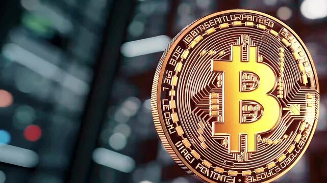 Rotating Bitcoin with sparks and glow effect. Ideal for finance, cryptocurrency, or digital economy concepts.
