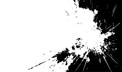 Black Ink Explosion Splatter Texture on White Background for Abstract Grunge Artwork