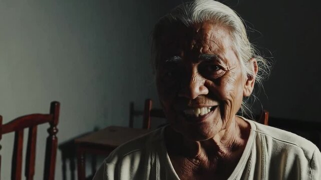 Portrait of an elderly woman in warm lighting, conveying wisdom, age, and reflection. Ideal for documentaries or storytelling.