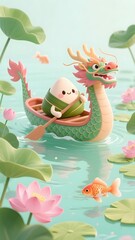 Dragon Boat Festival traditional festival customs dragon boat race waves waves Chinese style illustration