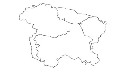 Jammu and Kashmir map. Black outline silhouette on white background. Flat vector illustration. Jammu and Kashmir map isolated on white background