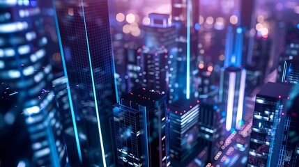 Obraz premium High Angle View Of Illuminated Skyscrapers In A Futuristic Cityscape At Night