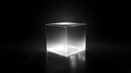 Glowing transparent cube on black background