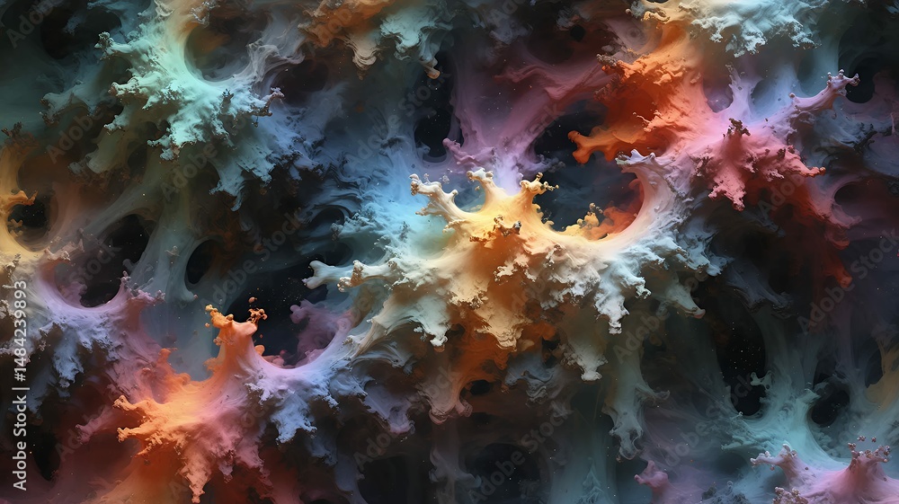 Aufkleber abstract fractal art features swirling clouds with coral-like structures in a nebula aesthetic.
