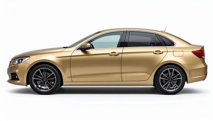 Obraz premium Side View Mockup of a Champagne Gold Luxury Sedan on White Background