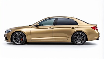 Obraz premium Side View Mockup of a Champagne Gold Luxury Sedan on White Background