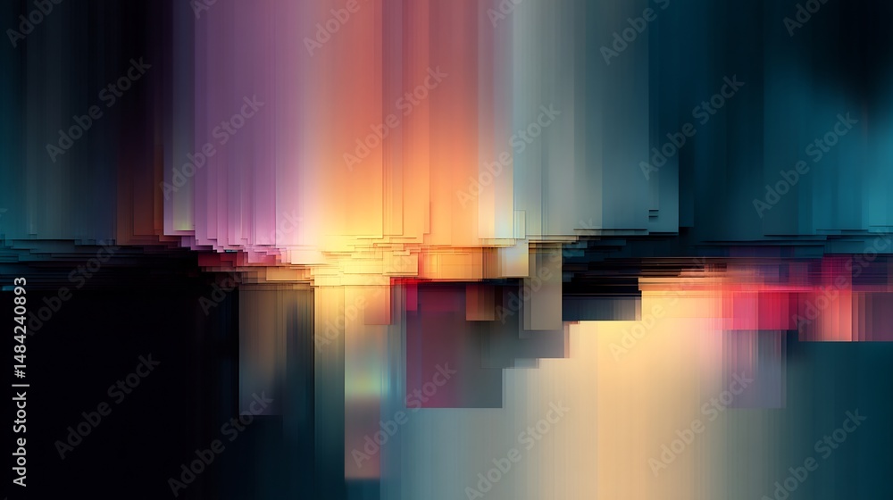 Poster abstract composition of blurred rectangular shapes with warm and cool tones