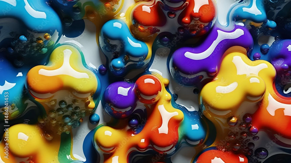 Poster abstract colorful art featuring flowing shapes and vibrant hues creating a playful visual texture.