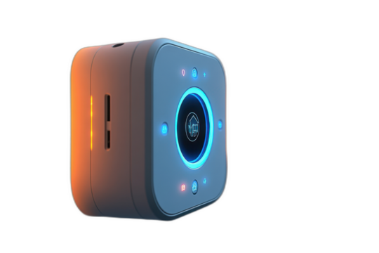 Bluetooth speaker with Bluetooth button isolated on transparent background.