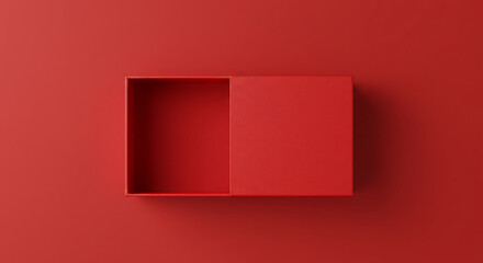 Red Cardboard Box, Open, Top View, Minimalist