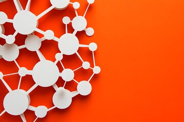 A white paper cutout of interconnected shapes on an orange background, with cut-out shapes connected to each other in the shape of nodes and edges forming intricate connections