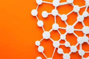 A white paper cutout of interconnected shapes on an orange background, with cut-out shapes connected to each other in the shape of nodes and edges forming intricate connections