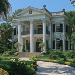 Obraz premium Elegant Mansion with Classical Architecture in Lush Garden