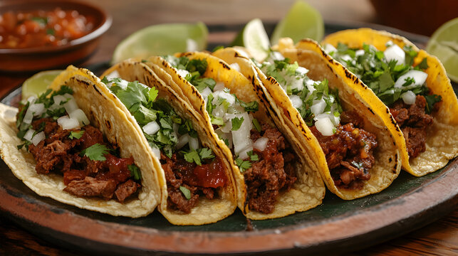 plato con tacos mexicanos de carne y verdura comida mexicana tipica de mexico picante 
