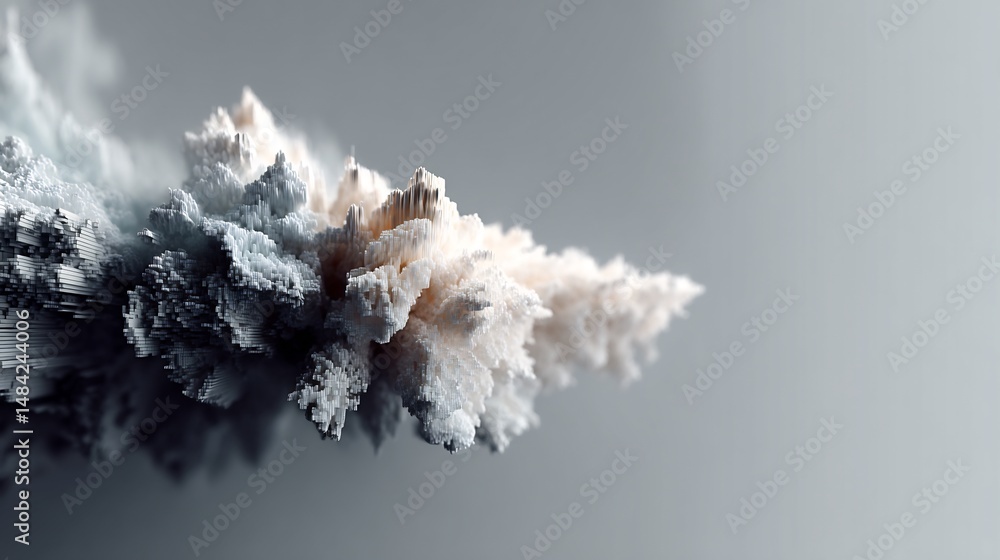 Poster abstract volumetric structure of voxelized cloud formation with unique aesthetic