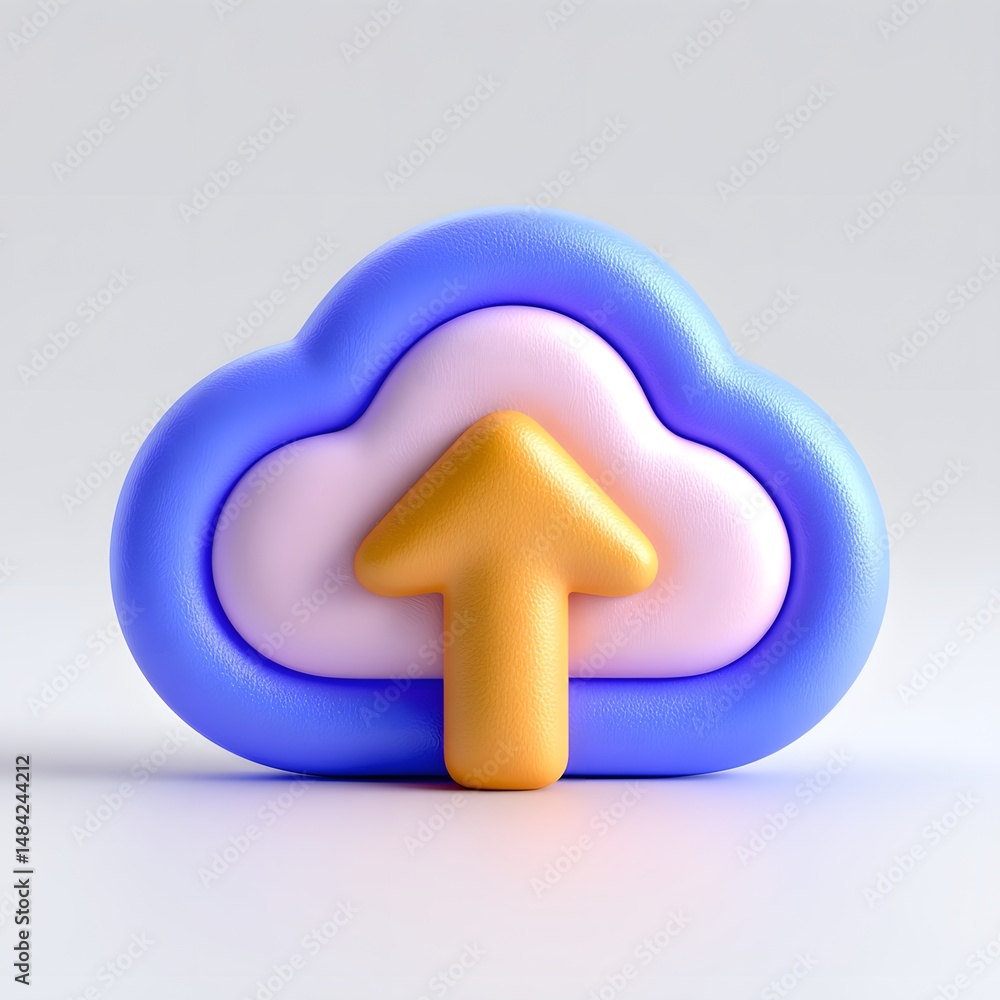 Poster 3d tech cloud upload icon in minimalist style