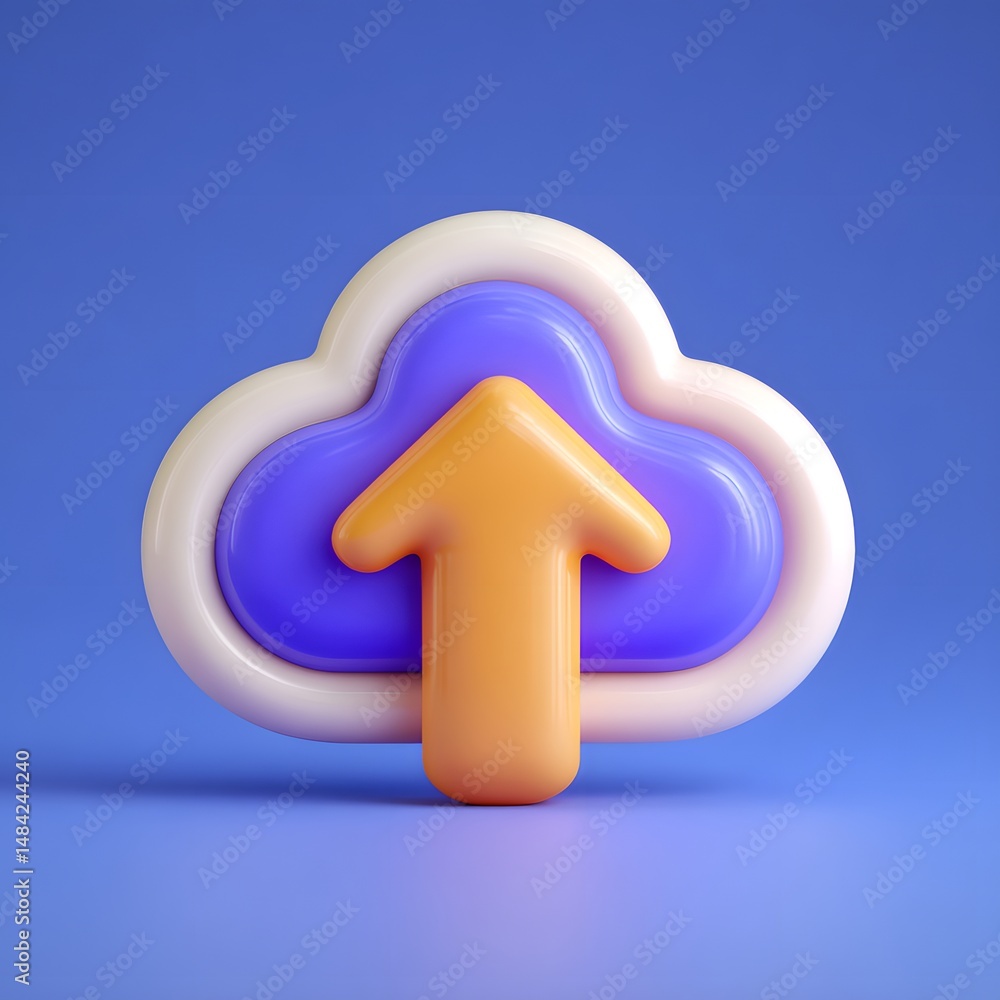 Poster 3d tech cloud upload icon in minimalist style