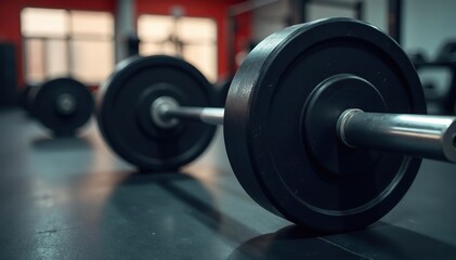 Close-up of a barbell resting on a weight bench, ready for a workout , weight, muscular, workout equipment